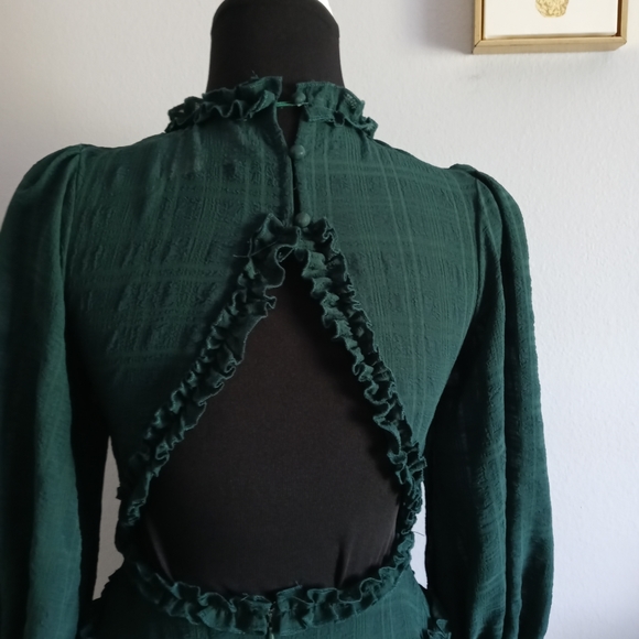 Mini dress Saint + Secrets color green Long Sleeves Size XS style Ruffles - Picture 6 of 11